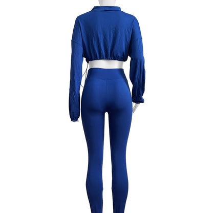 European And American-style Sexy Drawstring Waist Cinching Midriff-baring Tight Pants Two-piece Set