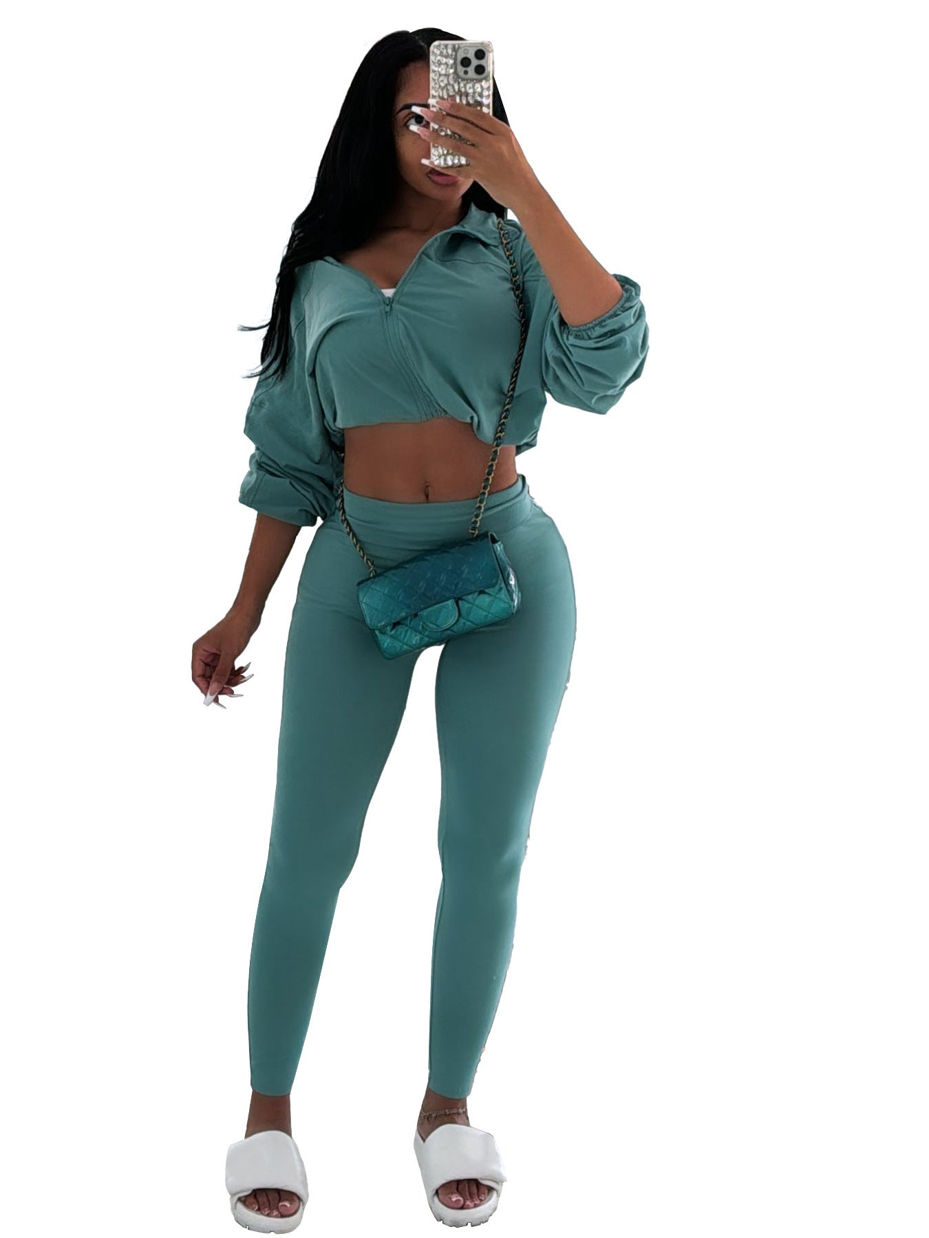 European And American-style Sexy Drawstring Waist Cinching Midriff-baring Tight Pants Two-piece Set