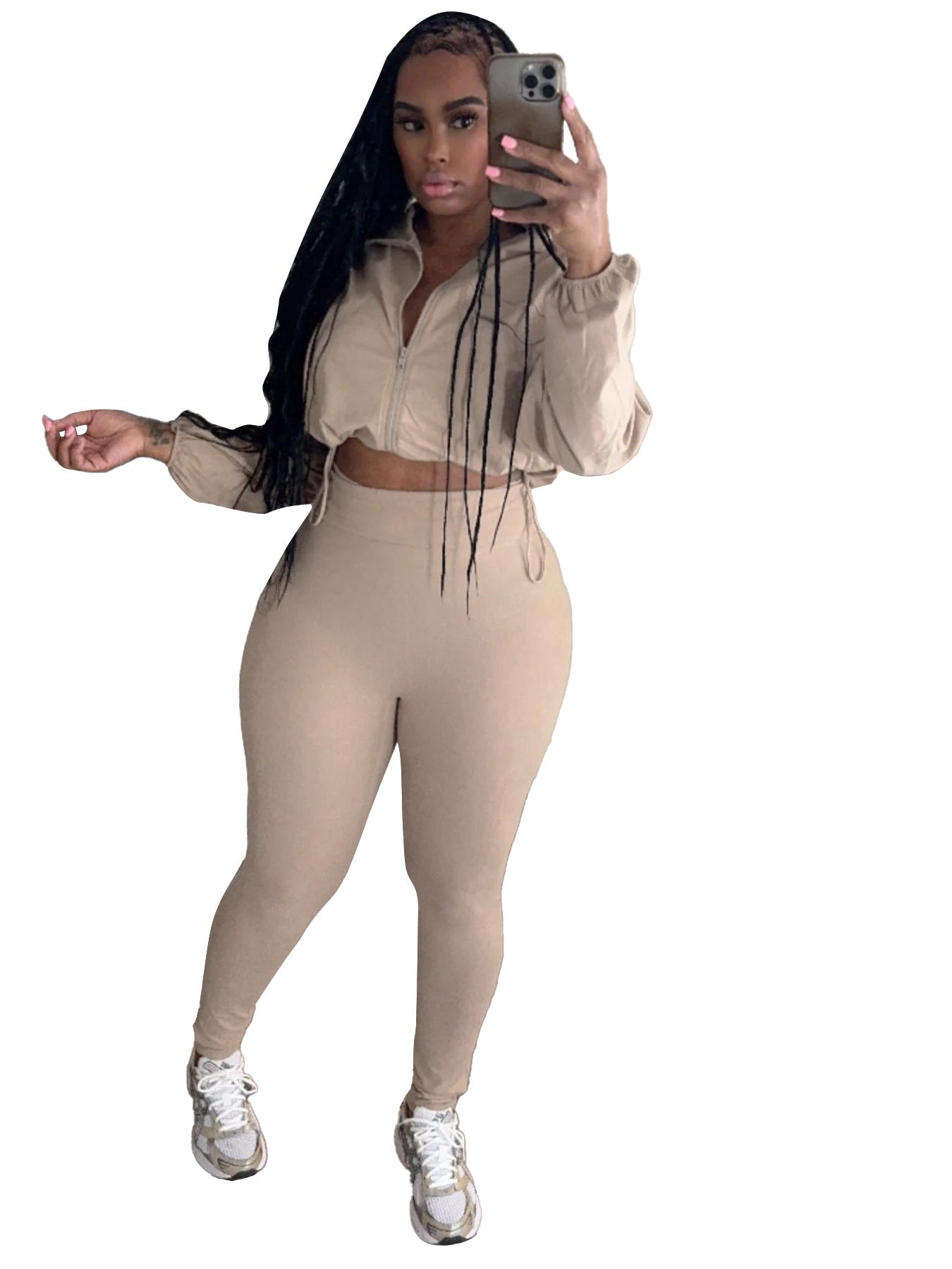 European And American-style Sexy Drawstring Waist Cinching Midriff-baring Tight Pants Two-piece Set