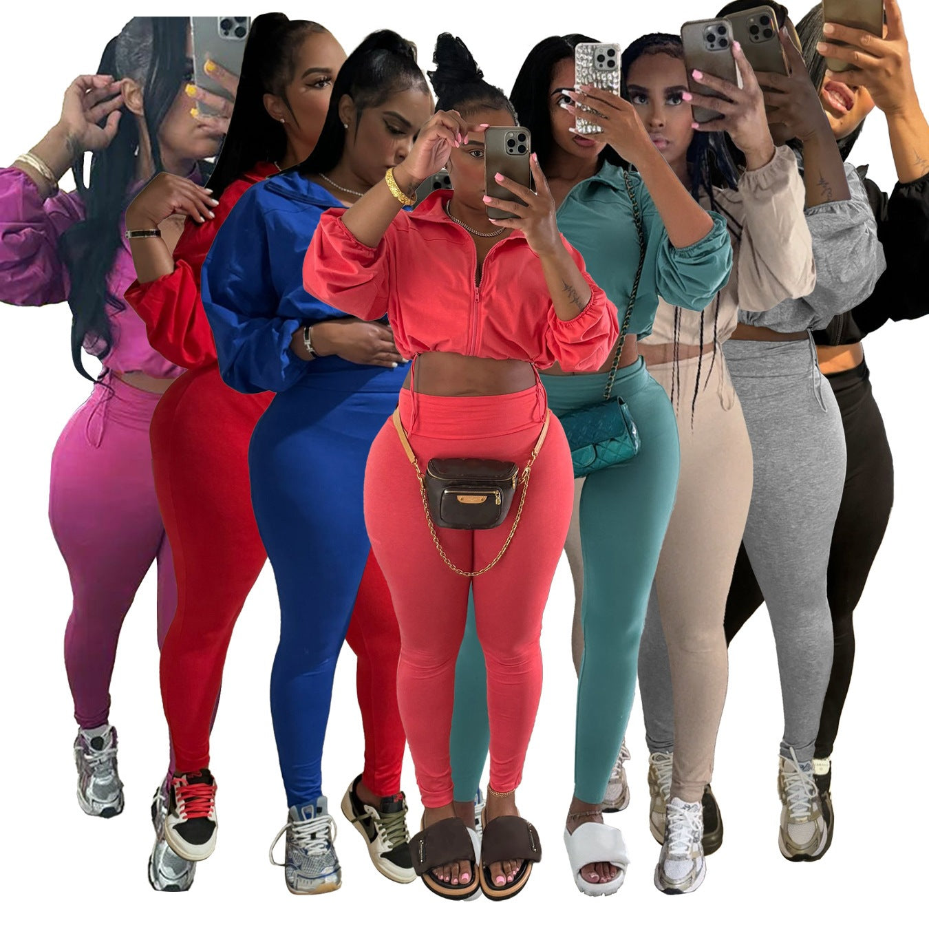 European And American-style Sexy Drawstring Waist Cinching Midriff-baring Tight Pants Two-piece Set